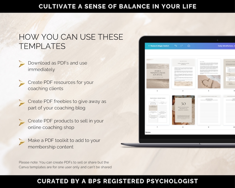 Mindfulness Journal Canva Templates, Daily Mindfulness Journal, Mindfulness Tool, Mindfulness Workbook, Mindfulness Practice, Coaching