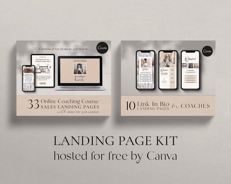 Coaching Business Start Up Toolkit Canva template bundle. All content written and done for you. Coaching business templates, social media templates, coach lead magnet templates, coach webinar templates, sales landing page templates, email templates