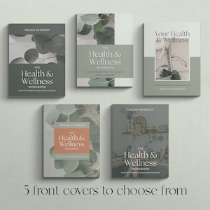 Health and wellness workbook Canva templates with content done for you. Health workbook template, wellness workbook template, health ebook template, wellness ebook template. Pale green ebook Canva templates for health and wellness. Health coach ebook