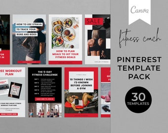 Fitness Coach Pinterest Templates for Canva, Canva Template, Fitness Business, Wellness Business, Personal Trainer Pinterest Pin Template
