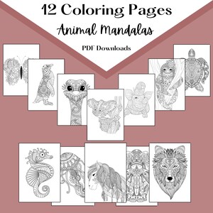 12 Animal Mandala Coloring Pages, Adult Coloring Book, Stoner Coloring ...