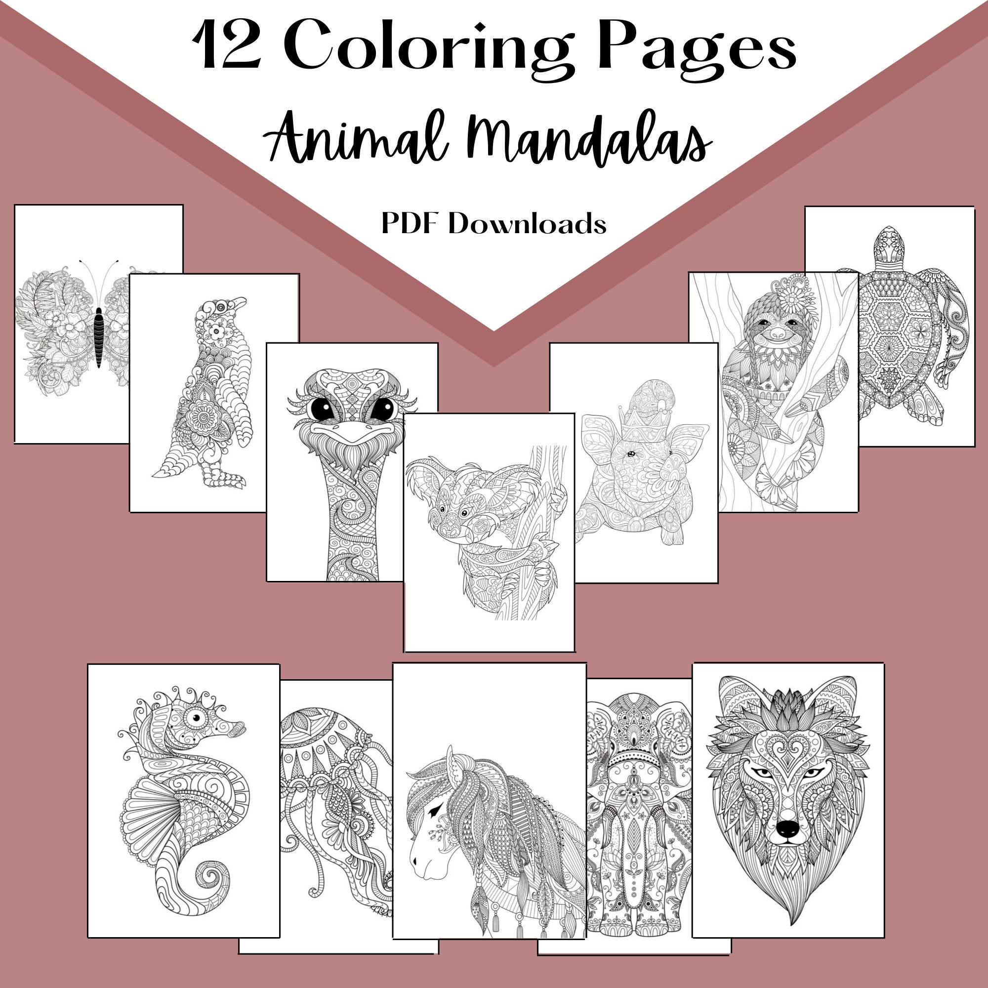 12 Animal Mandala Coloring Pages, Adult Coloring Book, Stoner Coloring ...