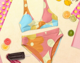 Flor retro reciclada bikini de cintura alta