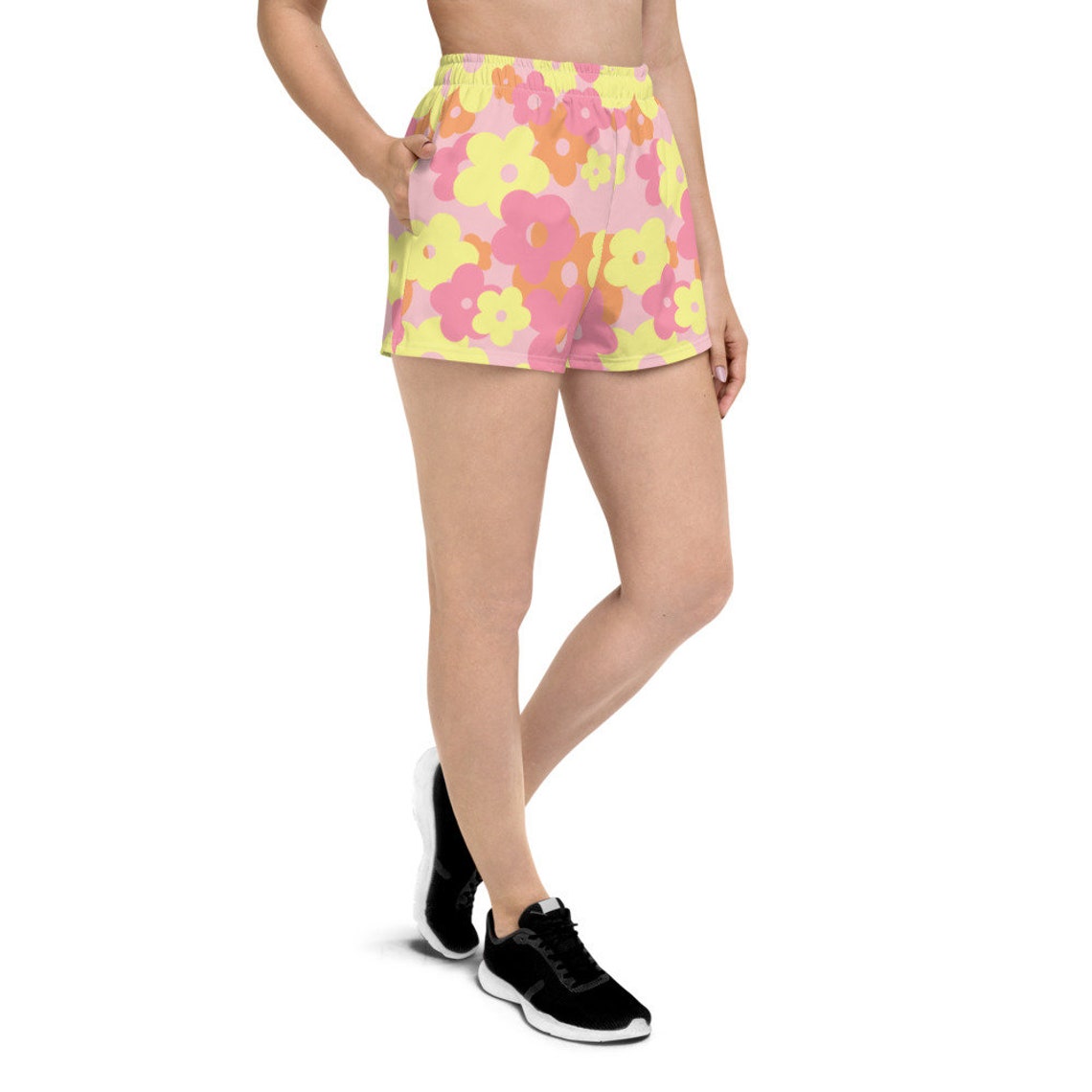 Pink Floral Women's Athletic Short Shorts Etsy