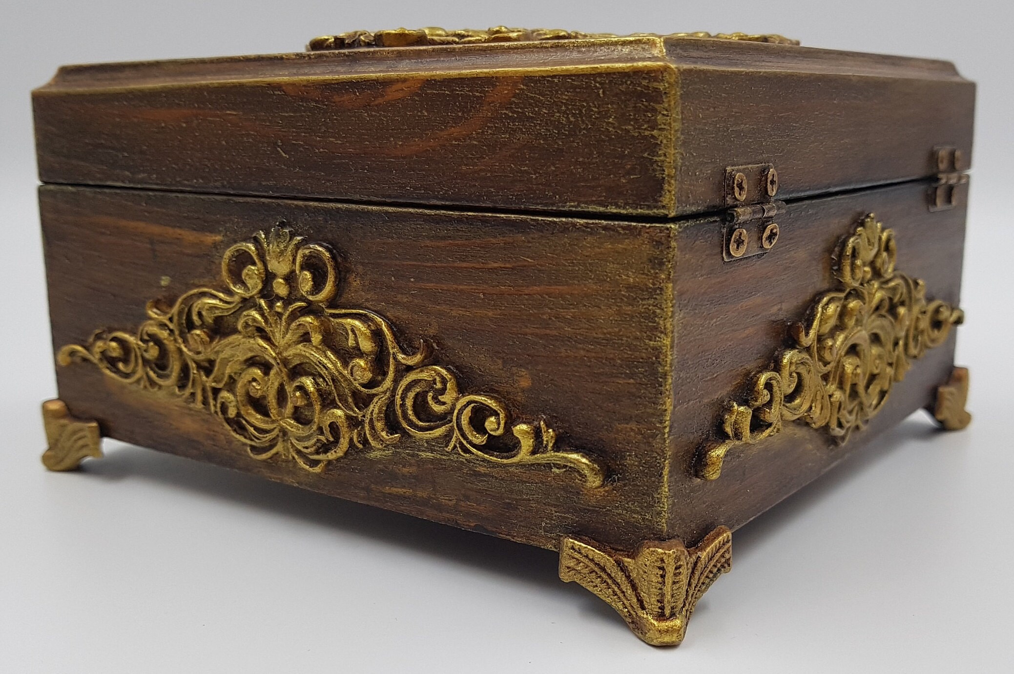 Wooden jewelry box golden antique vintage jewelry box Etsy