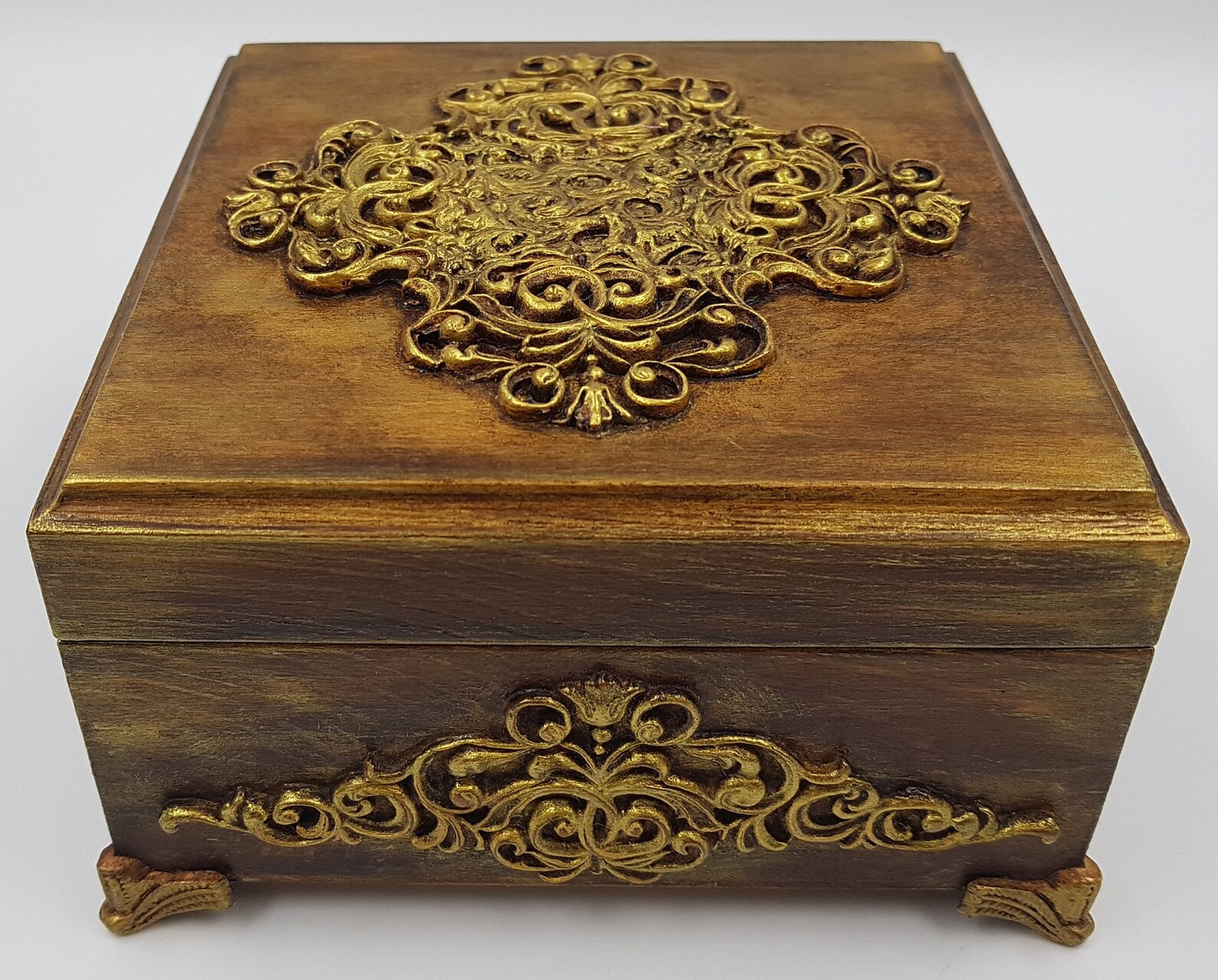 Wooden jewelry box golden antique vintage jewelry box Etsy