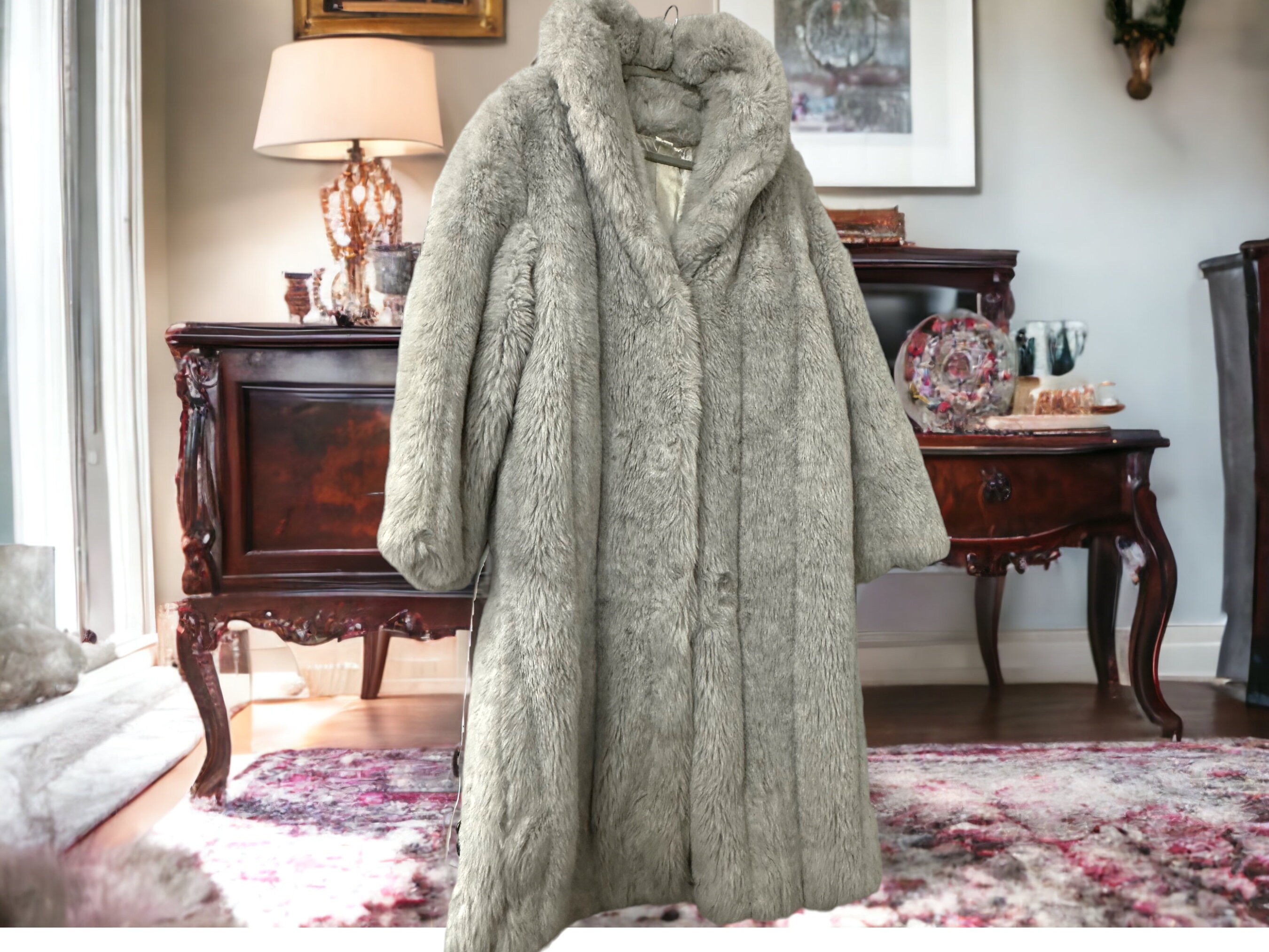 Grey Faux Fur Coat Etsy