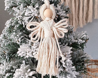 Ange gardien en macramé, ange pour arbre de Noël, décoration d’arbre Pendentif boho, porte-bonheur