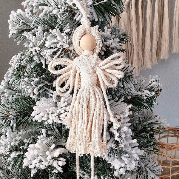 Ange gardien en macramé, ange pour arbre de Noël, décoration d’arbre Pendentif boho, porte-bonheur