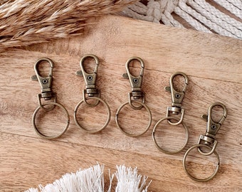 5x 10x Brass Keychain Ring & Hook DIY metal carabiner bag tag