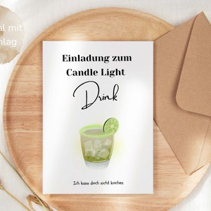 Einladung zum Candle Light Drink, lustige Einladungskarte für dein Date, Karte zum Jahrestag o. Hochzeitstag, Valentinstagskarte Postkarte
