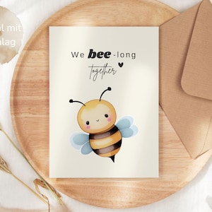 Tarjeta sincera de abeja con dicho, Tarjeta de amor juntos durante mucho tiempo, tarjeta del Día de San Valentín Pertenecemos juntos, postal de amistad
