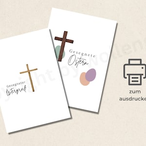 2er Set Christliche Osterkarten zum ausdrucken A6 , Gesegnete Ostern Postkarten mit Kreuz , druckbare Ostergrußkarten Printable