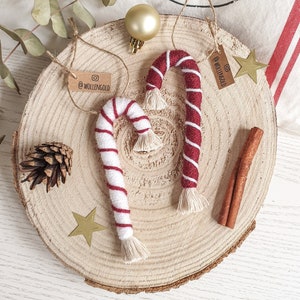 Macrame Candy Cane Christmas Tree Ornaments Hanger Charm Decoration Wreath Ornament Boho Holiday XMAS