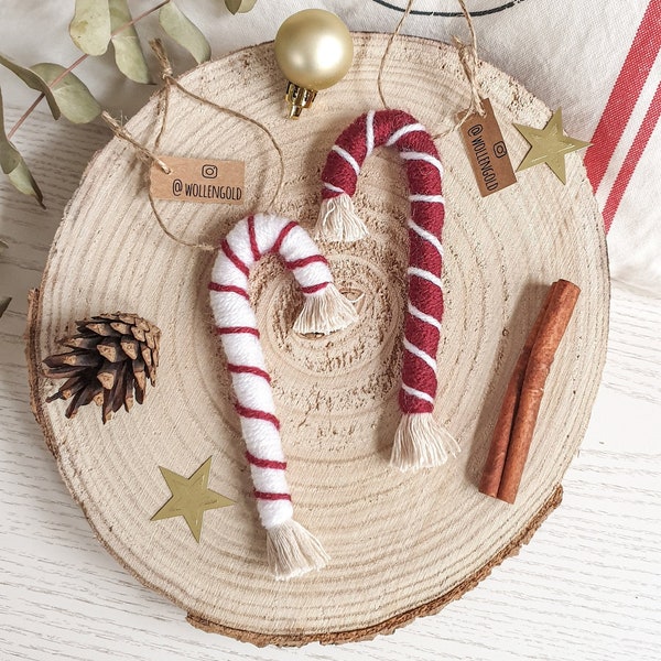 Makramee Zuckerstange, Weihnachten, Candy Cane, Baumschmuck, Boho Anhänger, Weihnachtsbaumschmuck, XMAS