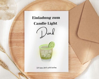 Funny invitation to a candle light drink, postcard for your date, anniversary card or wedding anniversary card, Valentine's Day card