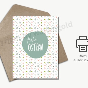 Osterkarte zum ausdrucken A6, Osterpostkarte mit Blumen, Frohe Ostern Karte als digitale Datei & Sofort Download