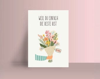 Mother's Day card, Beste Mama postcard, birthday gift mother, sustainable greeting card recycled paper, plastic-free