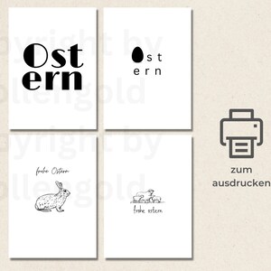 Set di 4 cartoline pasquali da stampare cartoline A6 in bianco e nero, cartoline minimaliste Buona Pasqua, cartoline pasquali stampabili