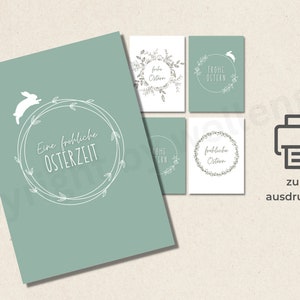 Set di 5 cartoline pasquali da stampare ghirlanda floreale A6, cartoline minimaliste Buona Pasqua, cartoline pasquali stampabili Stampabili
