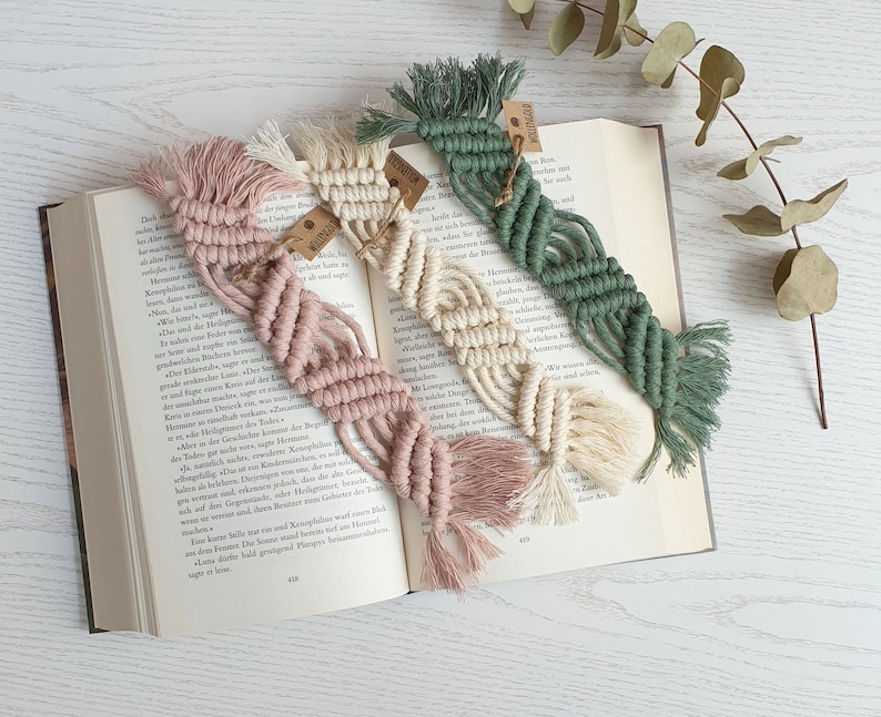 Marque-page Macrame CHOIX DE COULEUR, cadeau boho pour les fans de livres, 100% coton, idée cadeau durable image 3