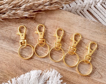 5x 10x Gold Keychain Ring & Hook DIY metal carabiner bag tag