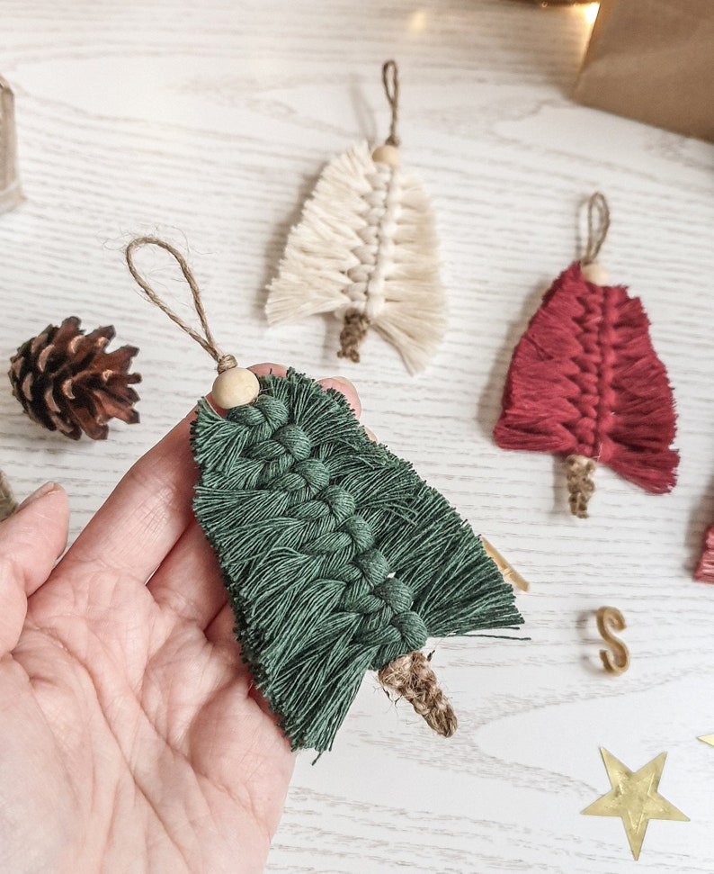 Macrame Christmas Tree Ornaments Hanger Charm Decoration Wreath Ornament Boho Holiday XMAS image 1