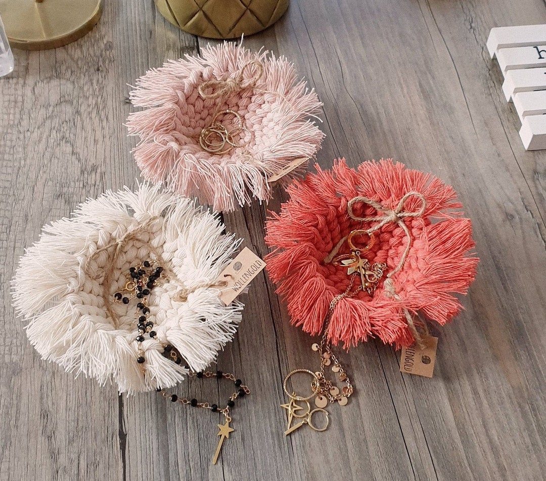 Macrame Ring Holder 21 Colors Bedside Dish Boho Jewelry Cotton Etsy