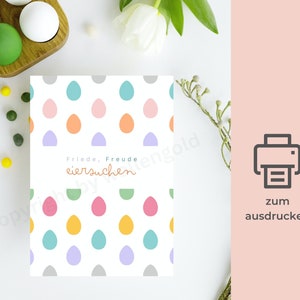 Biglietto di Pasqua da stampare in formato A6 con uova di Pasqua colorate, cartolina con frase divertente di Pasqua, biglietto stampabile come file digitale