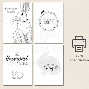 4er Osterkarten Set zum ausdrucken A6 schwarz/weiß, minimalistische Postkarten Frohe Ostern, druckbare Osterkarten Printable