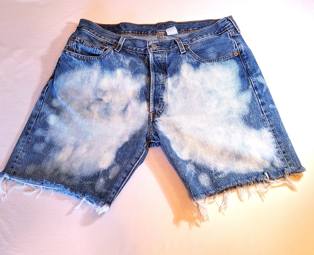 35 Waist Bleach COLORBLOCK Splattered Paint: Levi's 501s LONG Cut-off ...