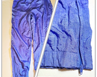 Size Large Drawstring Elastic Pants Windbreaker Parachute Pants Style/*LINED* Purple Pants w/Zipper & ELASTIC Ankles (28" Inseam, 42" Hip)