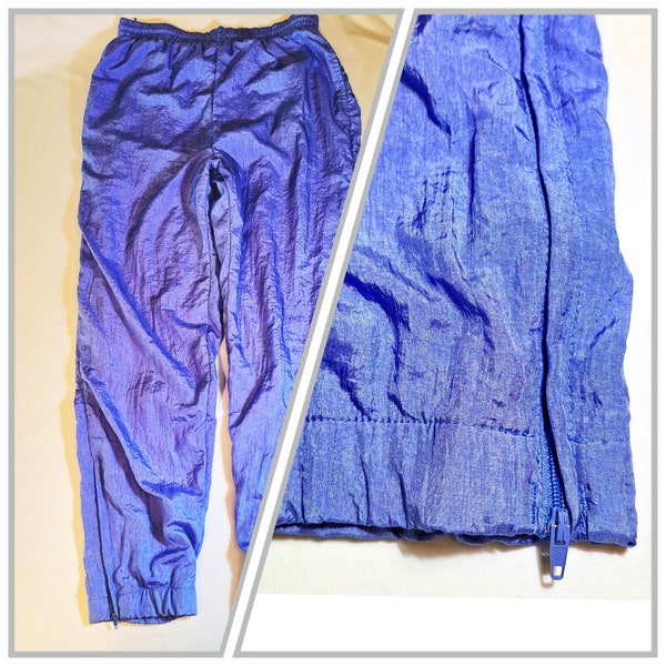 Size 14 Plus Size Vintage Windbreaker Parachute Pants/*LINED* Purple Pants w/Zipper/ ELASTIC Ankles (28" Inseam, 42" Hip)