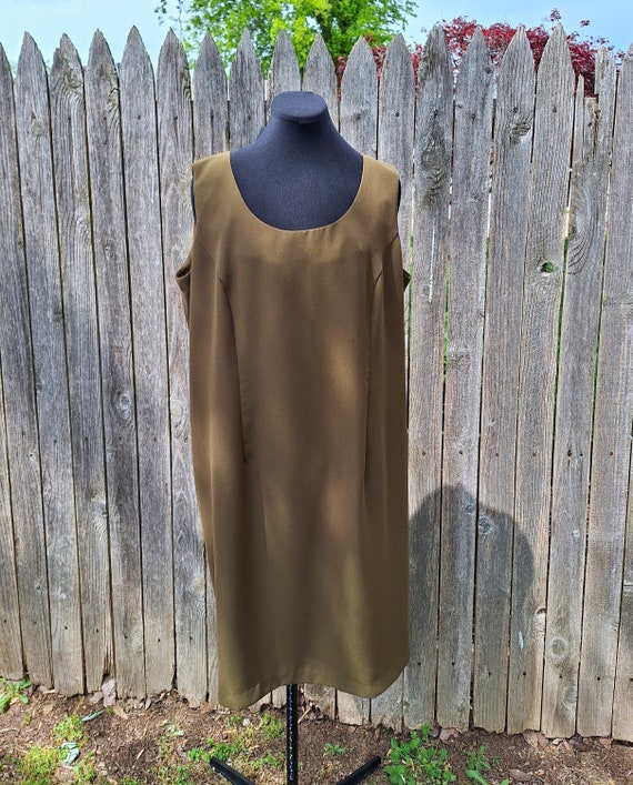 1X Plus Size Vintage Khaki Green Sleeveless Dress/