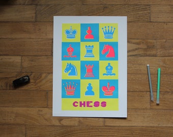 Póster serigrafiado de AJEDREZ en 3 colores