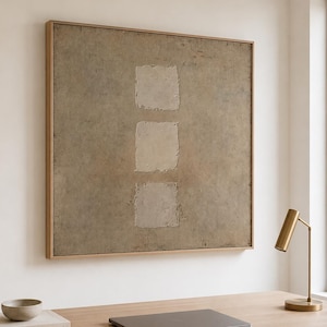 Wabi Sabi Wall Art Brown 3D Square Texture Canvas Painting for Living Room