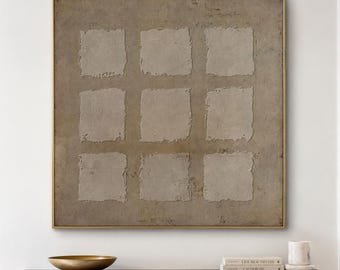 Wabi Sabi Wall Art Brown Textured Abstract Canvas Painting for Modern Living Room Decor