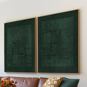 Wabi-sabi art green thick line wall art A pair green abstract art Set of 2 green wall painting 3D texture painting 2 piece green painting