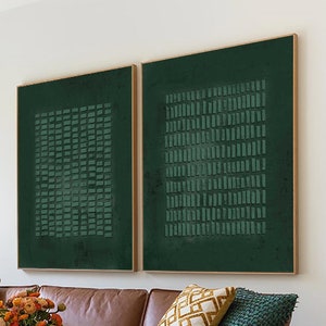 green thick line wall art A pair green abstract art canvas Set of 2 green wall painting  3D texture painting 2 piece green painting canvas