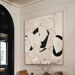 Beige Wandbild neutrales beige & schwarz Gemälde auf Leinwand wabi sabi beige Gemälde beige neutrales Bild