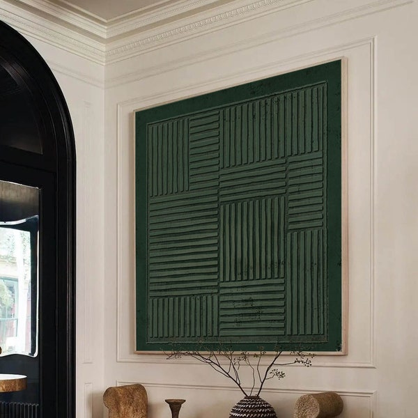 緑の抽象的なテクスチャの壁アート：キャンバスに描かれたボヘミアン絵画