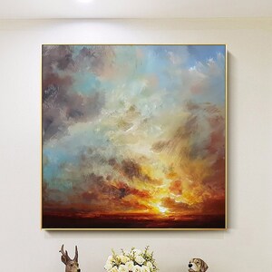 cloud sunrise painting Sky abstract painting Sunset painting on canvas landscape painting oversize wall art ocean sunset painting ocean art