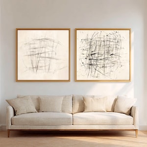 Wabi Sabi Wall Art Set: schwarzweiße Wandmalerei minimalistisches Wandbild beige Wandbild 2 Stück quadratische schwarz weiße Leinwand Wandkunst