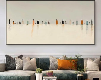 Minimalist Figures Wall Art Beige Abstract Canvas Painting for Modern Living Room Decor