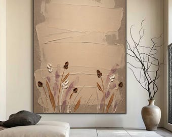 Contemporary Painting Mid Century Modern Wall Art brown wall painting Neutral Home wall art Neutral Floral Oil Painting Beige Flower Art