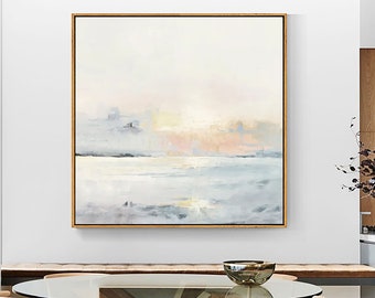 ocean sunset painting on canvas ocean painting coastal wall art pink painting sunrise painting sea level painting grey wall art ocean art