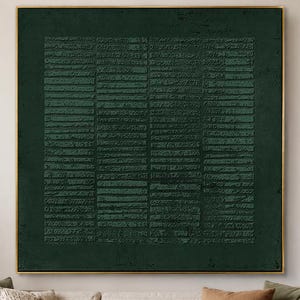 Forest Green Geometric Wall Art Large Linear Texture Canvas Painting for Living Room Decor