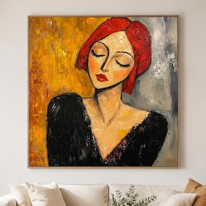 Rotes Haar Frau Porträt Wandkunst Modigliani Stil Abstrakte Leinwand für Wohnzimmer
