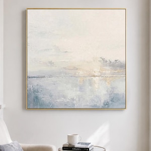 Large Ocean Sunset Wall Art Soft Blue Seascape Canvas Painting for Living Room Decor