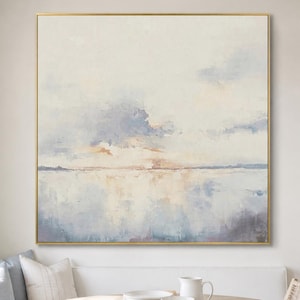 Große Küsten Ozean Wand Kunst Soft Blue Sunset Leinwand Gemälde für Wohnzimmer Dekor